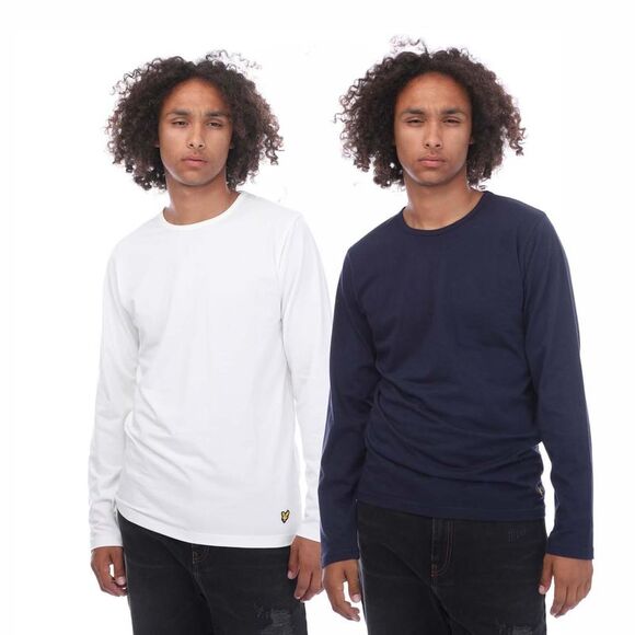 Lyle & Scott Mens Kane Long-Sleeved T-Shirt (Pack of 2) / White/Navy